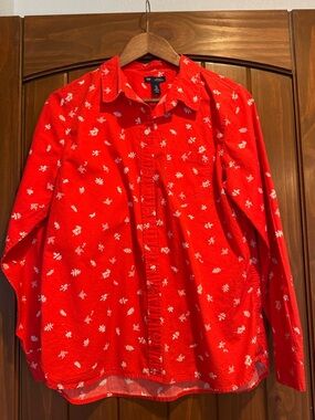 GAP Red Button-Up Shirt with White Leaf Print